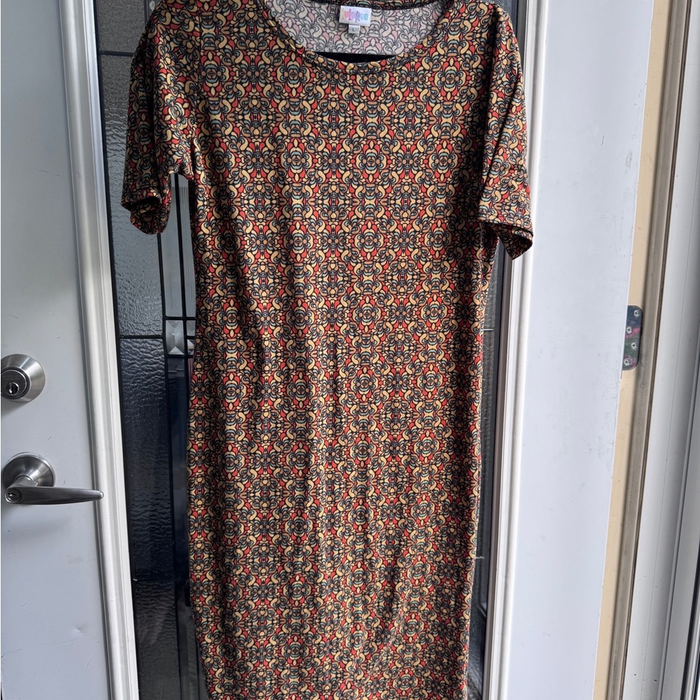 LuLaRoe Brown and Orange Sheath Midi Dress